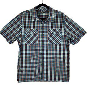 The North Face Men's Esken Pearl Snap Plaid Short Sleeve Shirt Blue Orange sz Lg